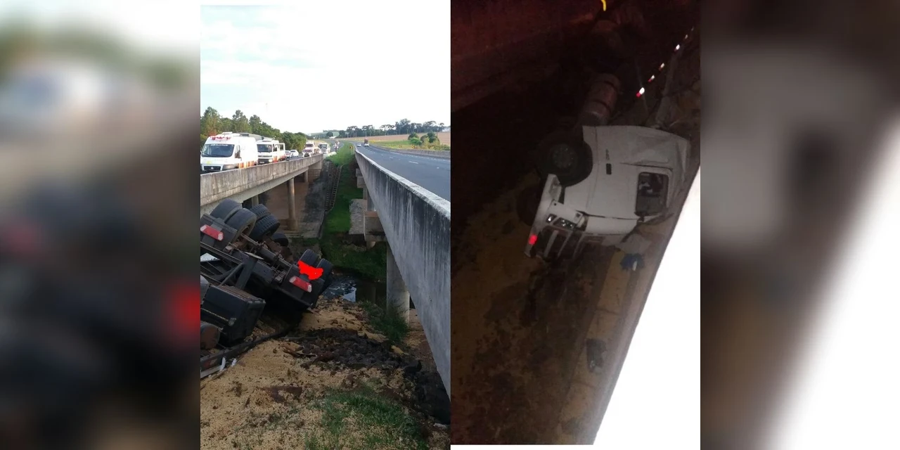 Caminhão sai da pista e capota, causando morte de condutor