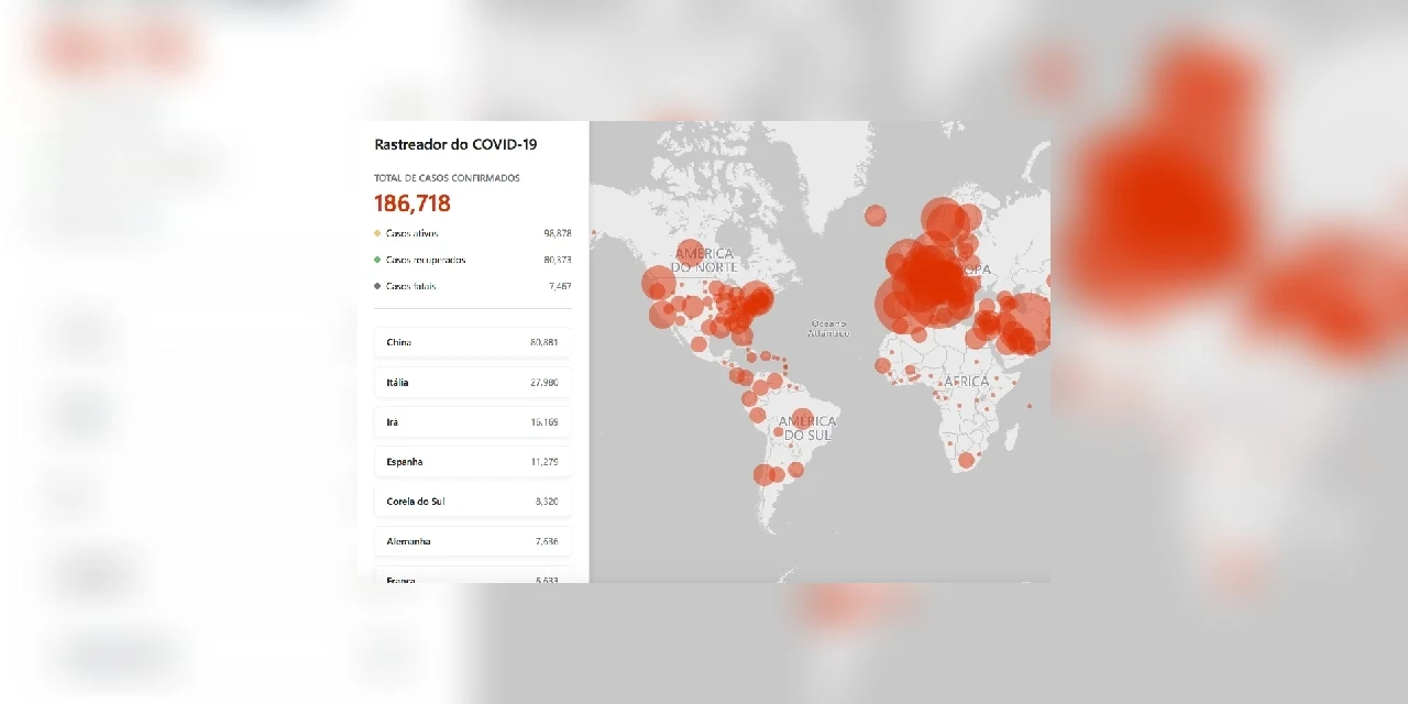 Mapa mostra casos de coronavírus em tempo real