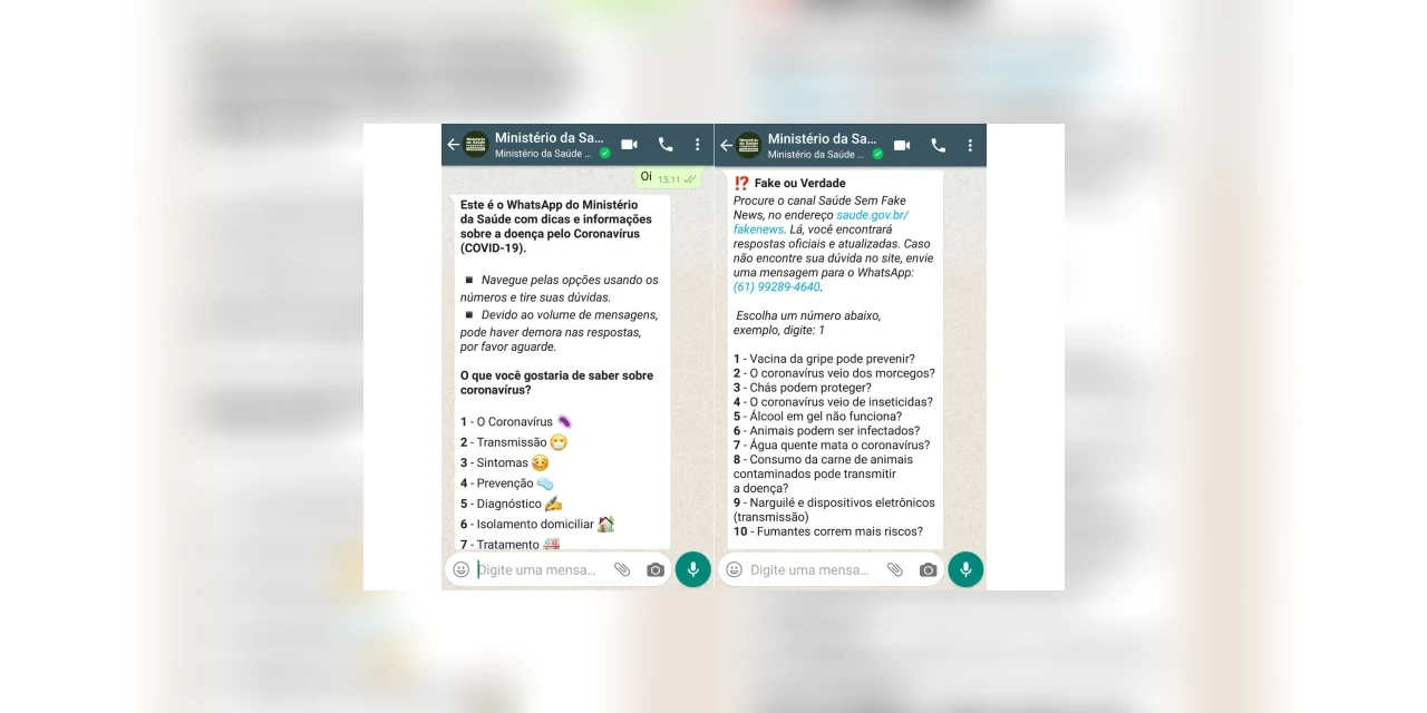 Coronavírus: Ministério da Saúde cria canal para atender população por WhatsApp