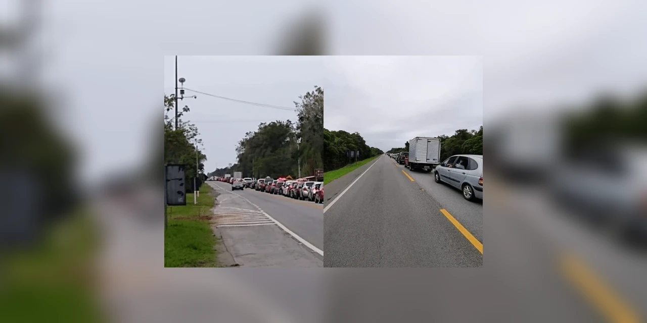 'Pandemia que nada!' Feriado prolongado tem fila de carros para chegar ao litoral paranaense