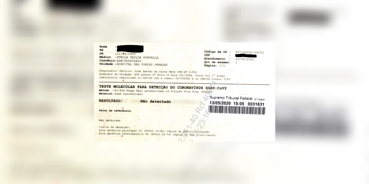 Exames de Bolsonaro entregues ao STF deram negativo para coronavírus