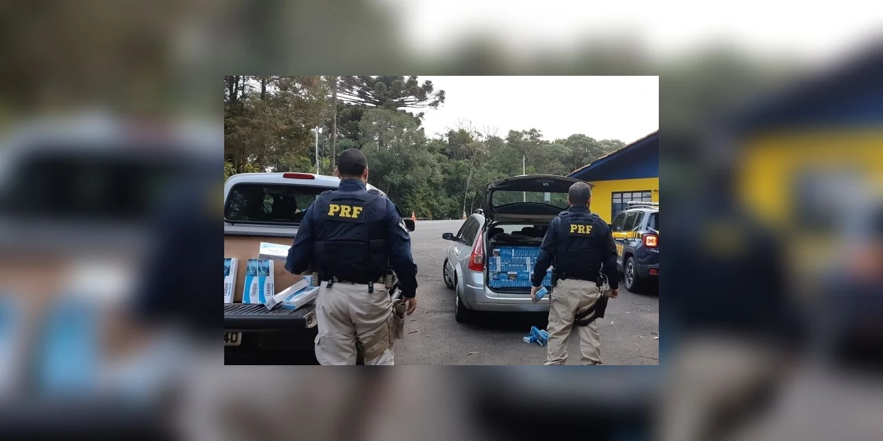 PRF e Receita Federal apreendem dois veículos com cigarros contrabandeados que seguiam para Ponta Grossa