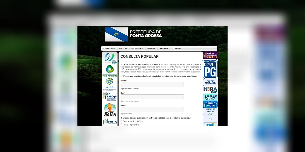 Prefeitura abre consulta popular sobre prioridades no governo; Levantamento deve ajudar na elaboração da Lei de Diretrizes Orçamentárias