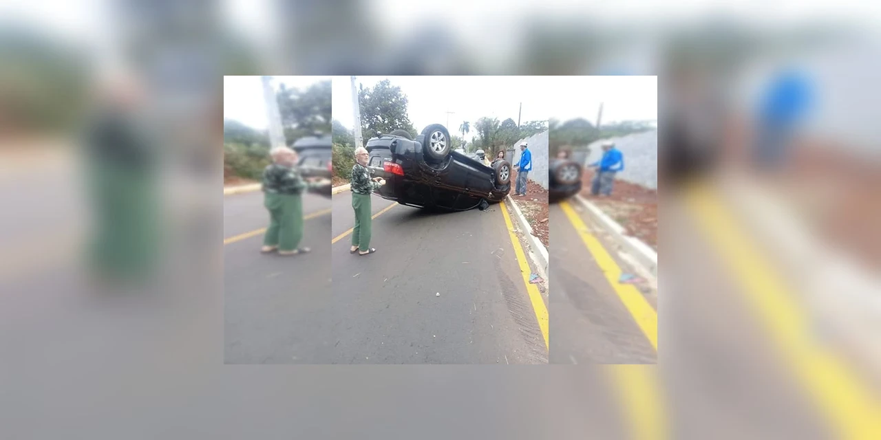 Idosa capota veículo após perder o controle em rua de Ponta Grossa
