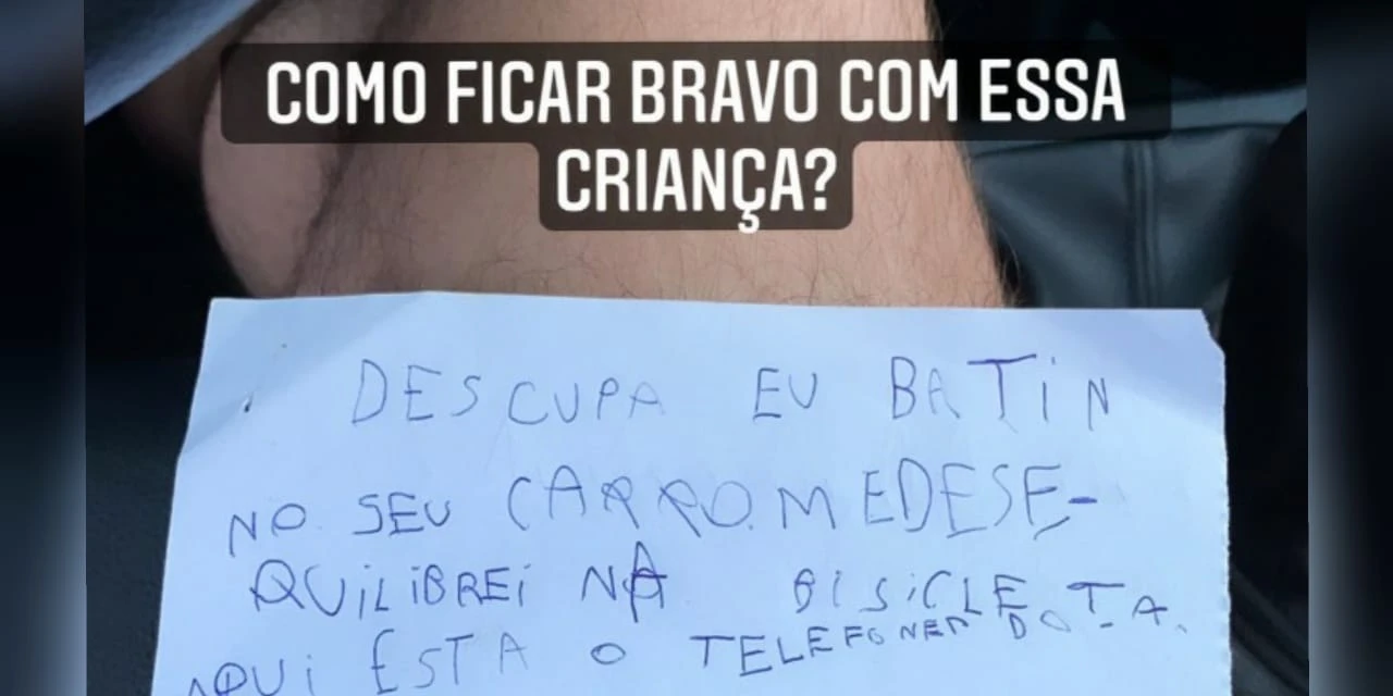 Bilhete de criança pedindo desculpas por ter riscado um veículo em Curitiba viraliza nas redes sociais