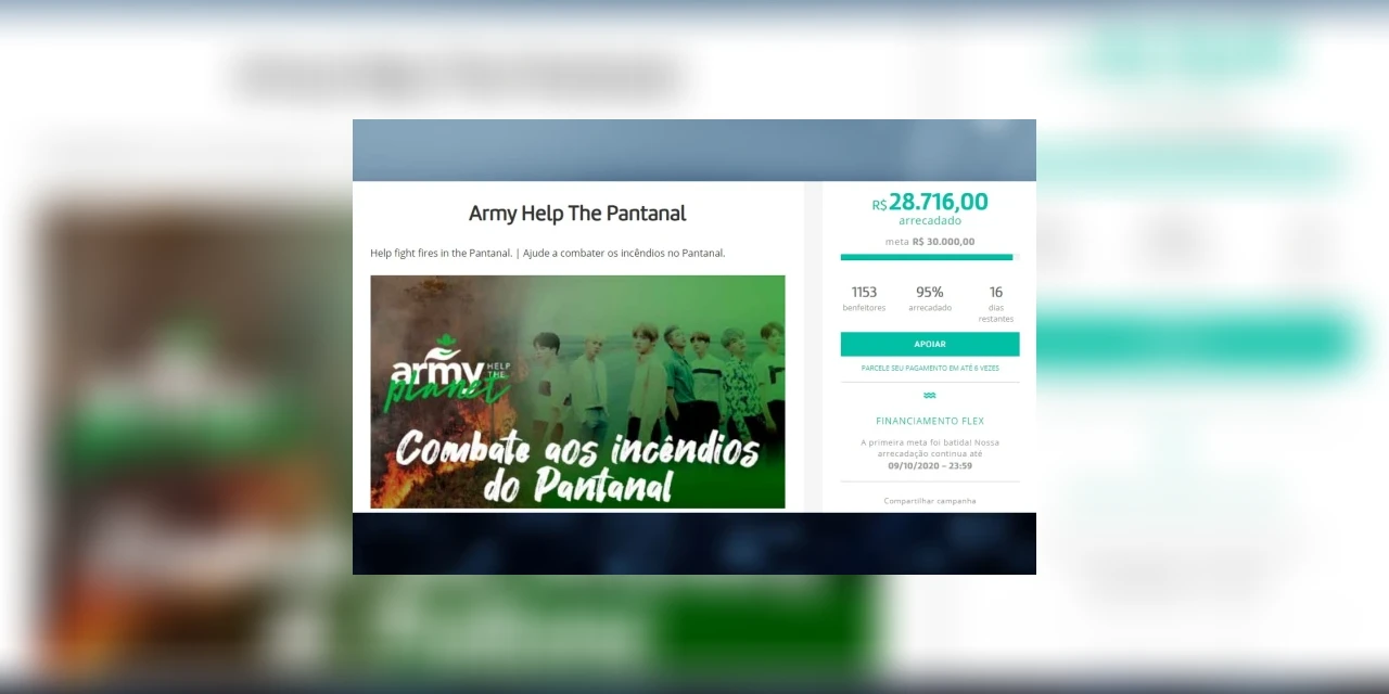 Fãs de BTS, banda pop coreana, arrecadam mais de R$ 28 mil para combate às queimadas no pantanal