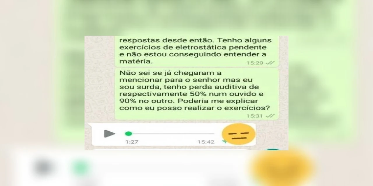 Aluna surda pede explicação sobre matéria e professor responde com áudio no Paraná