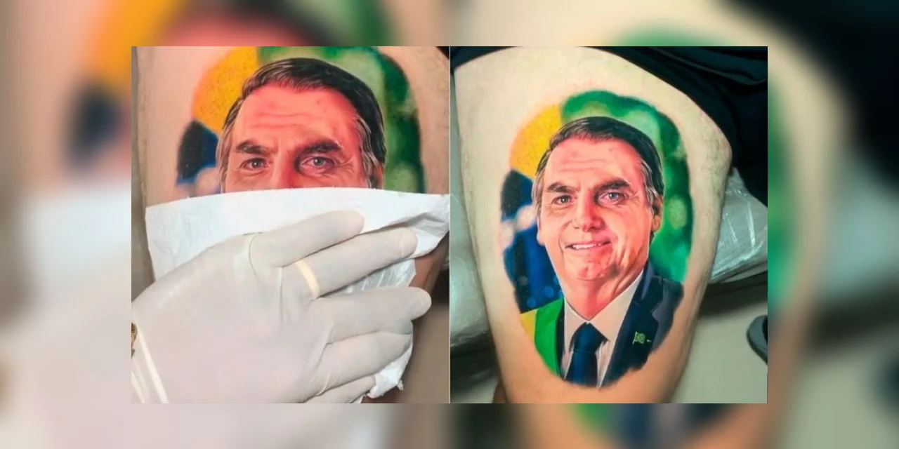 Homem tatua rosto de Jair Bolsonaro na coxa; veja imagens