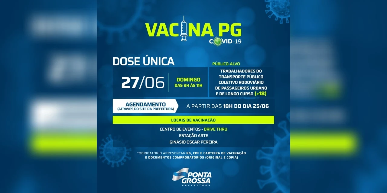 PG abre cadastro para imunizar trabalhadores do transporte coletivo e público entre 47 e 55 anos