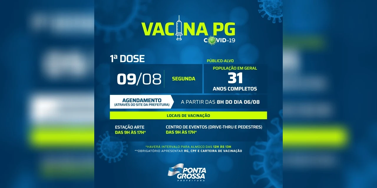 Ponta Grossa baixa faixa etária e inicia vacinação do público de 31 anos completos