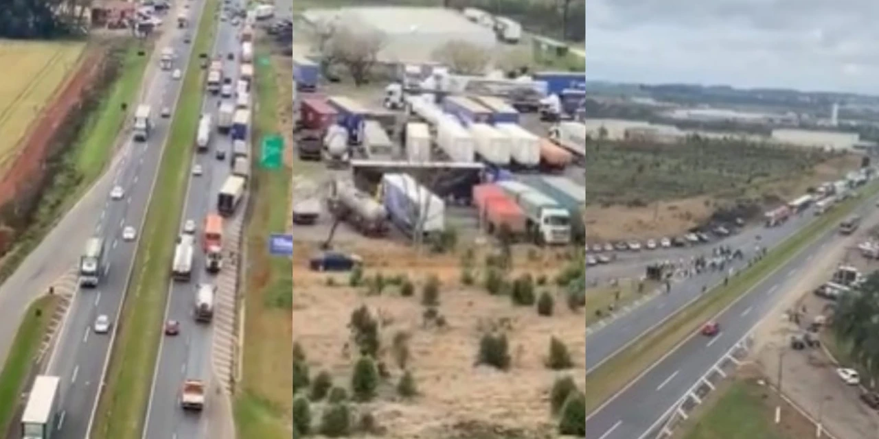 Imagens aéreas mostram movimentação dos caminhoneiros na BR-376 em PG