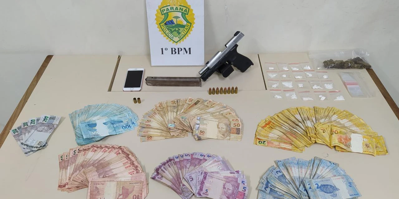 Após ouvir barulho de disparo de arma de fogo, PM encontra adolescente com pistola, drogas e dinheiro em bairro de PG