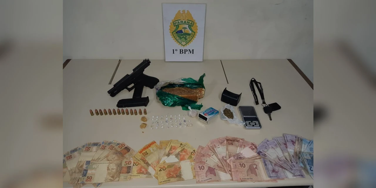 PM aborda suspeitos e adolescente de 16 anos acaba apreendido com drogas e pistola no Centro de PG