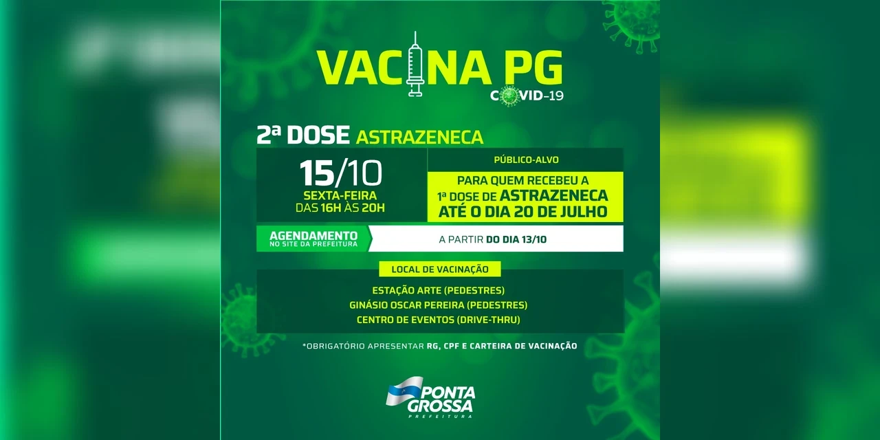 Nova etapa para vacinação da segunda dose de AstraZeneca começa nesta sexta-feira em PG