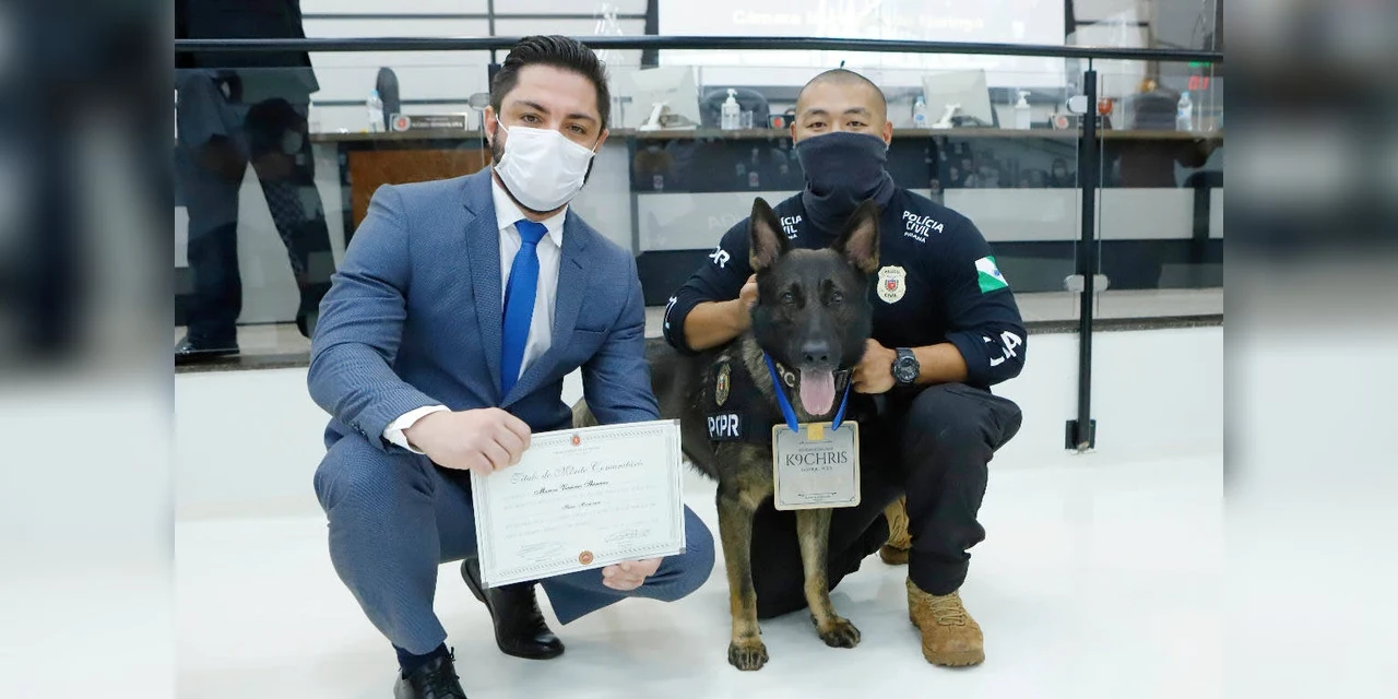 Cão da Polícia Civil e condutor recebem homenagem por bom desempenho