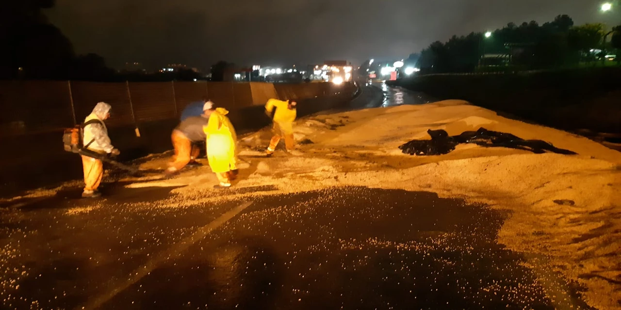 Caminhão capota após colisão na BR-376 em PG