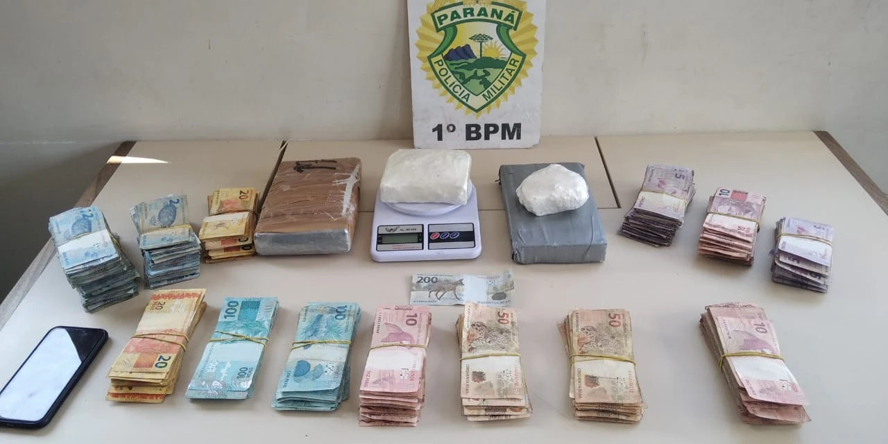Suspeito de tráfico é detido com 2,8 quilos de cocaína e R$ 26 mil em espécie, em PG