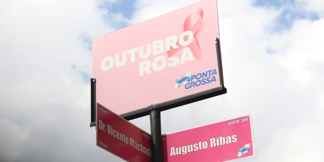 Mudança de cor nas placas no centro de PG marca outubro rosa