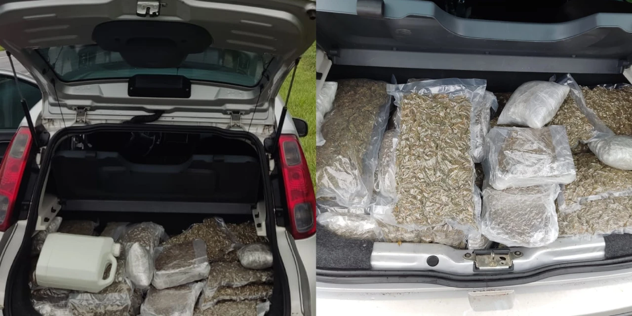 PRF apreende carro com porta-malas 'recheado' de drogas na BR-277