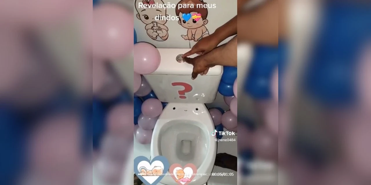 Casal faz chá revelação em vaso sanitário e vídeo viraliza