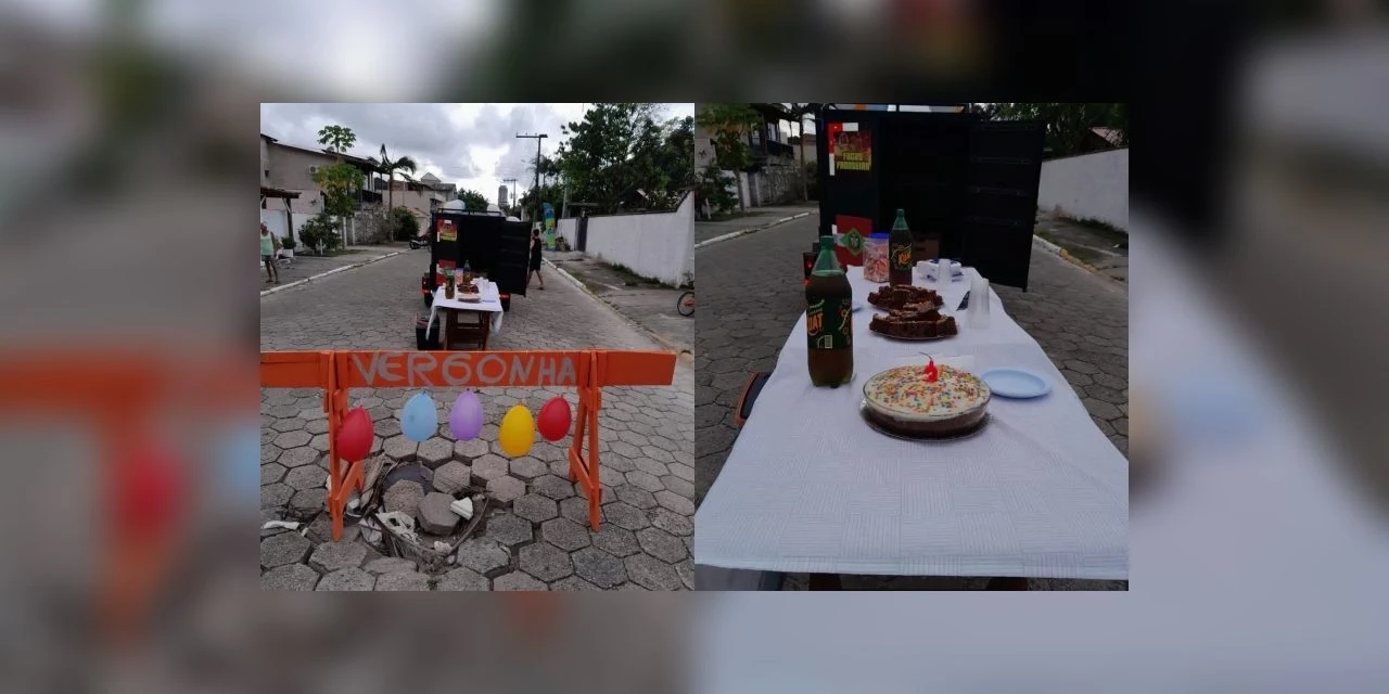 Vídeo: Moradores fazem 'festa' e cantam parabéns em ‘mesversário’ de buraco de rua