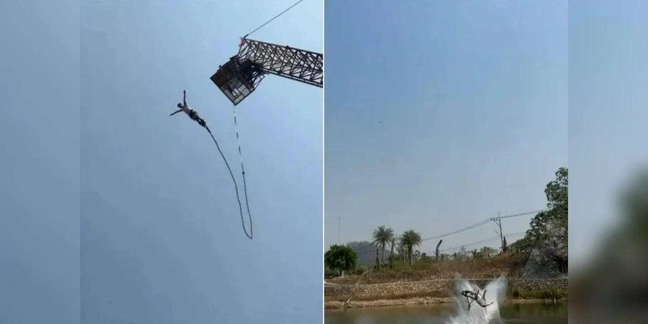 Vídeo: Corda de bungee jump arrebenta e turista é lançado em lago na Tailândia