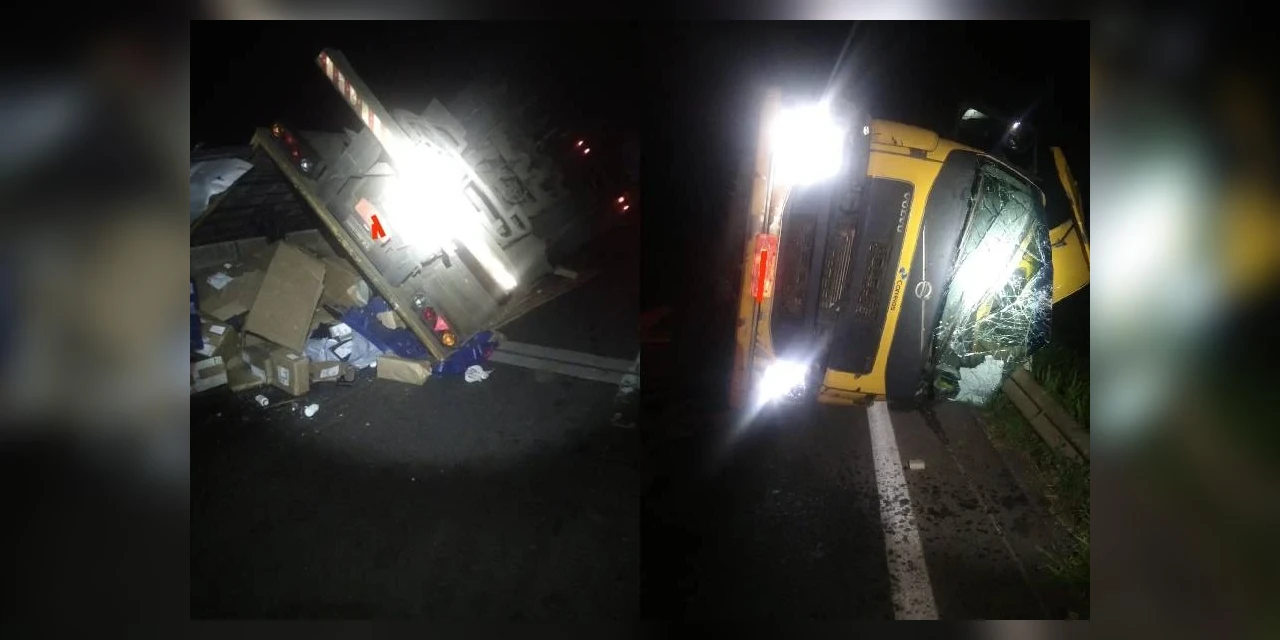 Motorista fica ferido após tombar caminhão sobre ponte na BR-376
