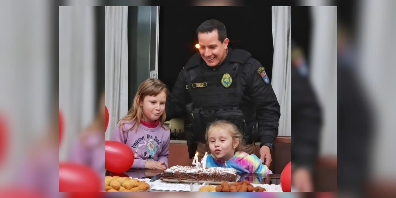 Menina de 8 anos faz festa de aniversário surpresa para policial militar em PG