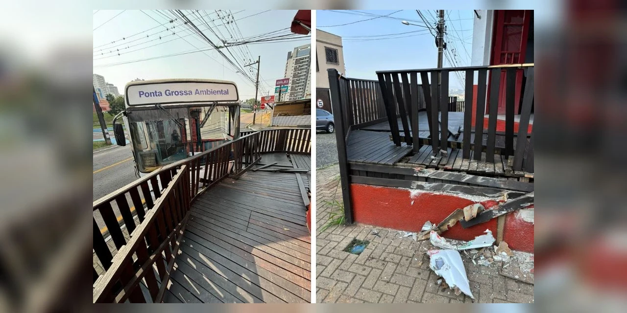 Ônibus sem condutor colide contra 'deck' do Boteco da Estação em Olarias; veja o vídeo