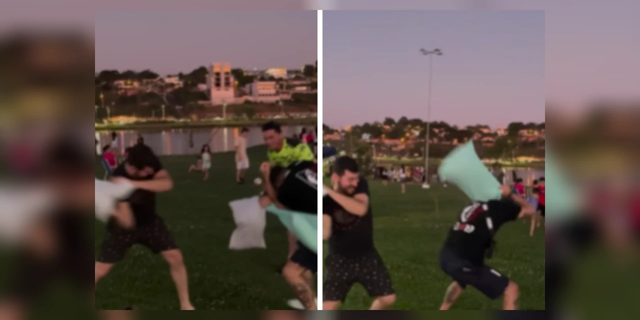Influencer de PG faz 'guerra de travesseiro' no Lago de Olarias; assista