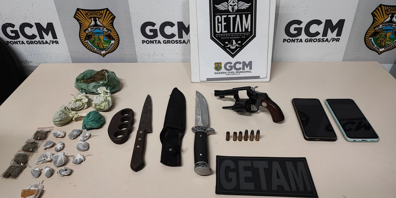Guarda Municipal apreende dois homens e um adolescente com armas e drogas em Oficinas