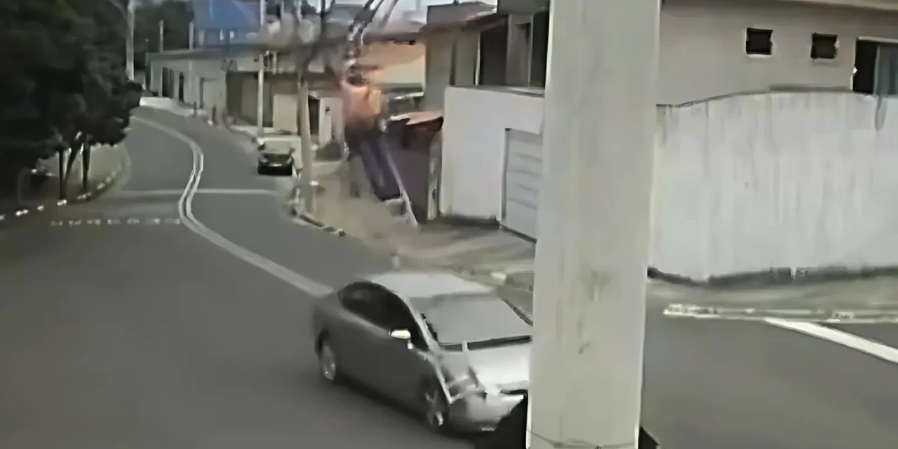 Trabalhador despenca ao tentar pendurar escada em fiação elétrica; veja vídeo