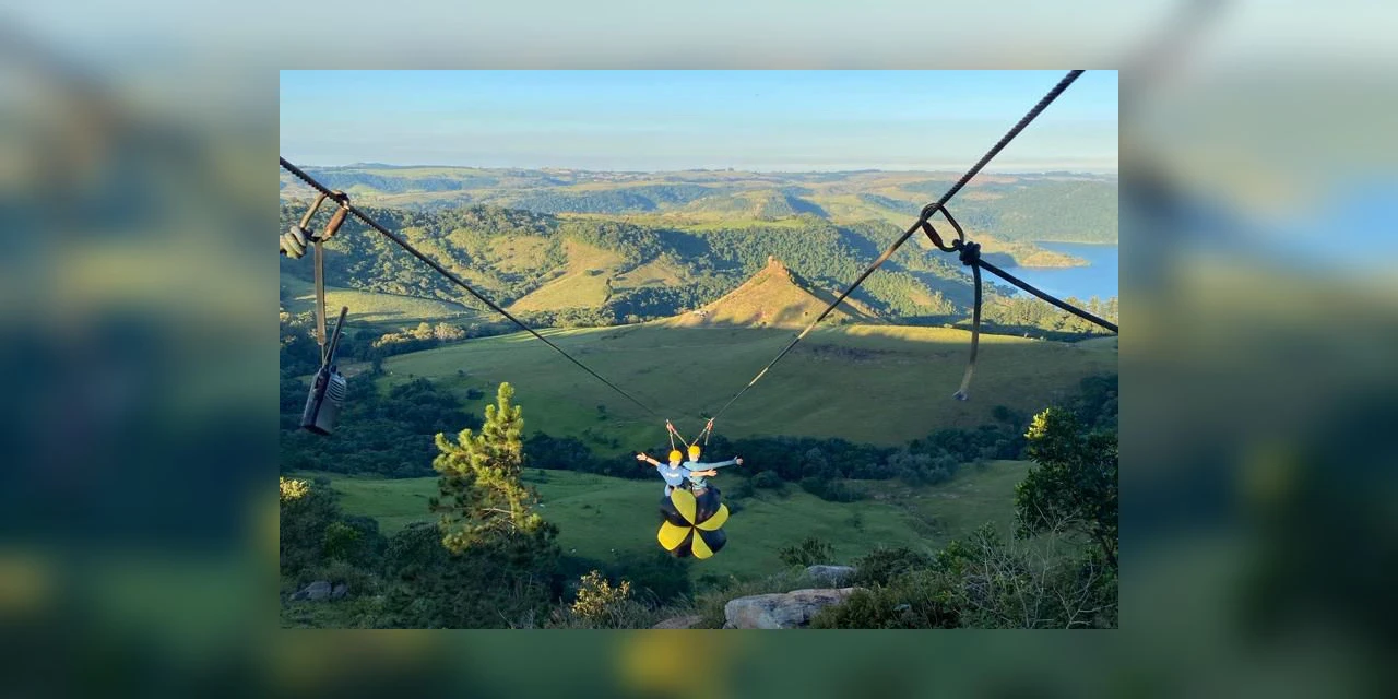 Com vista para a Represa de Chavantes, maior tirolesa do Paraná tem 1 km de extensão