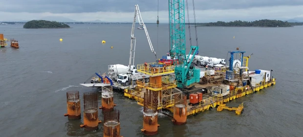 Última estaca marítima da Ponte de Guaratuba é concretada; obras chegaram a 70% de execução