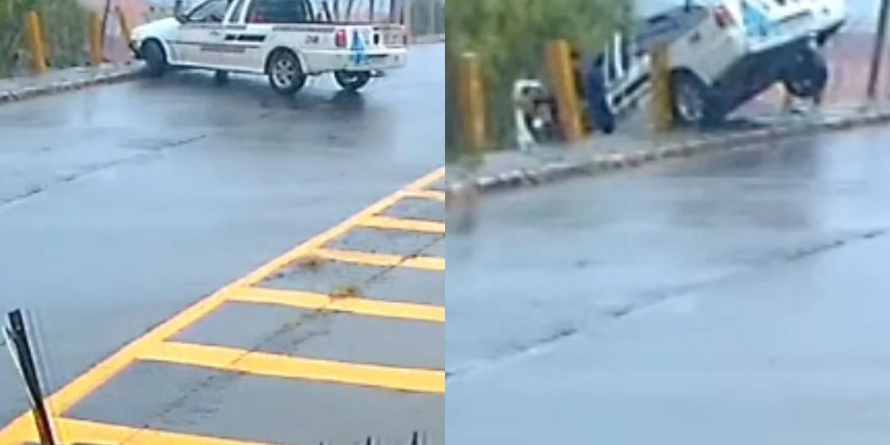 Vídeo mostra que motorista saiu do carro segundos antes de ele despencar em condomínio na Nova Rússia