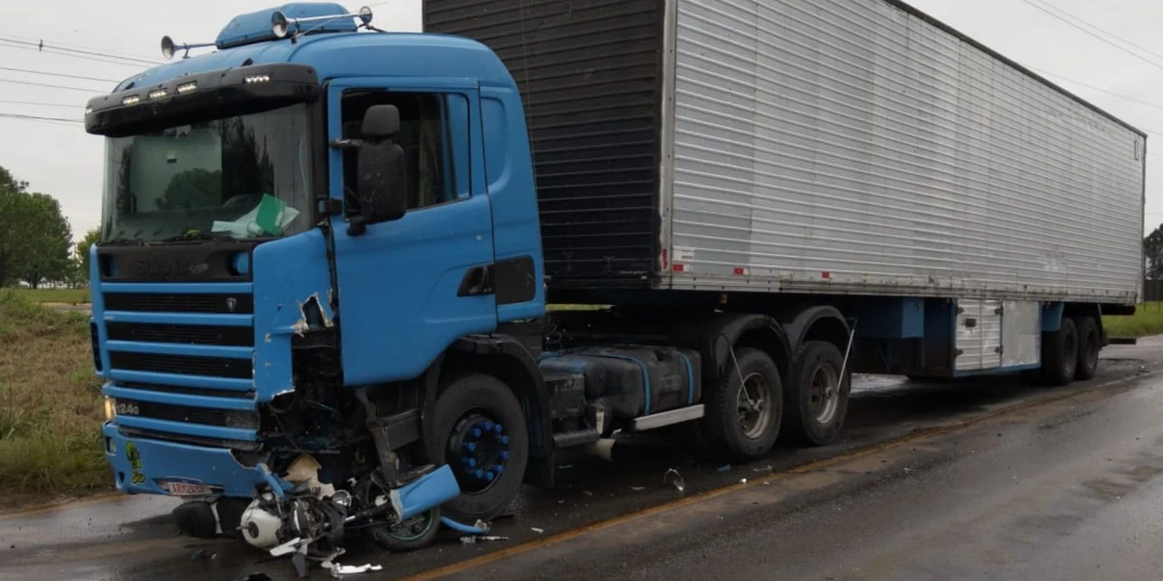 Motociclista vai parar debaixo de caminhão em grave acidente no Distrito Industrial