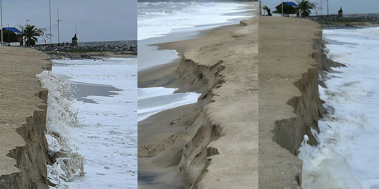 Ressaca em Matinhos causa erosão e forma barranco de dois metros na Praia Brava