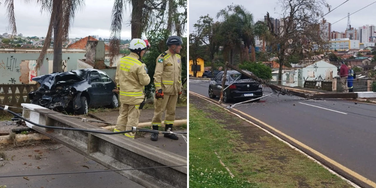 Acidente derruba postes de alta tensão e deixa motoristas enclausurados em 'Olarias'