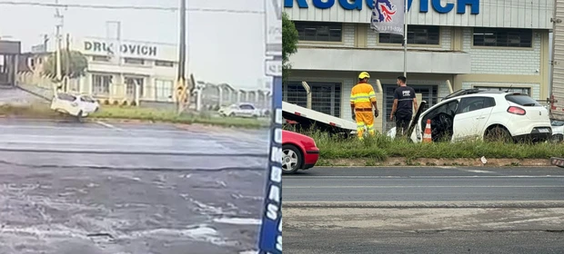 Câmera flagra batida em poste que deixou motorista gravemente ferido em PG