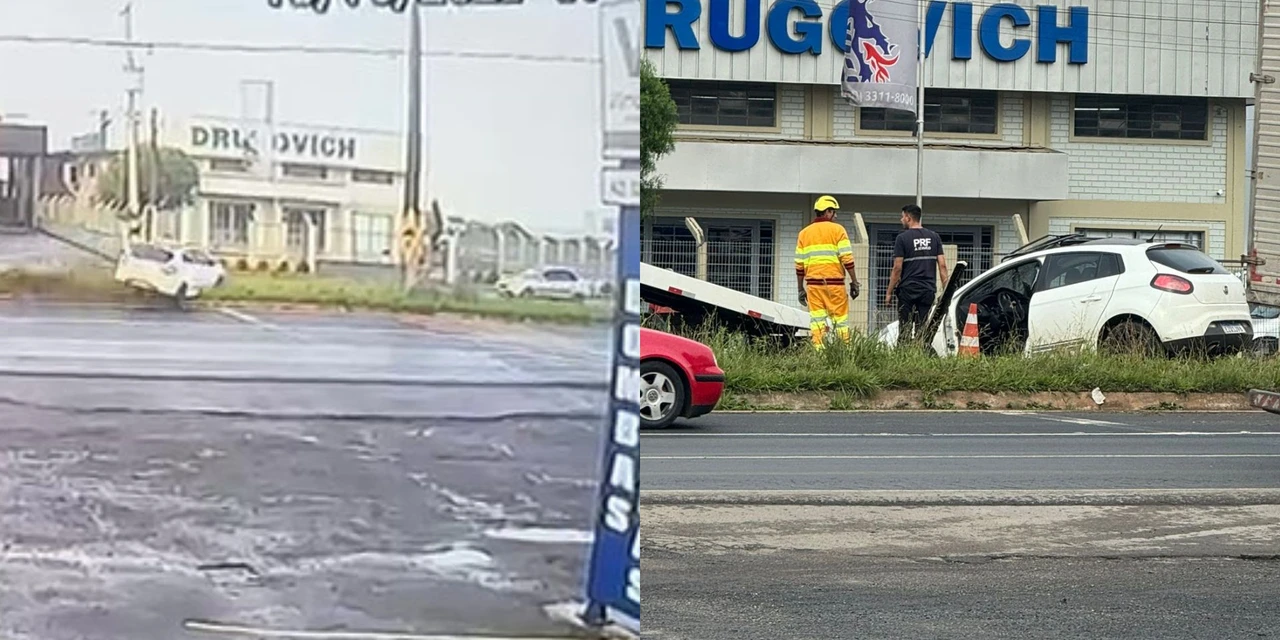 Câmera flagra batida em poste que deixou motorista gravemente ferido em PG