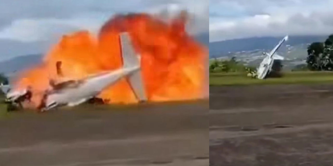 Avião cai e explode logo após tentativa de decolagem em aeroporto