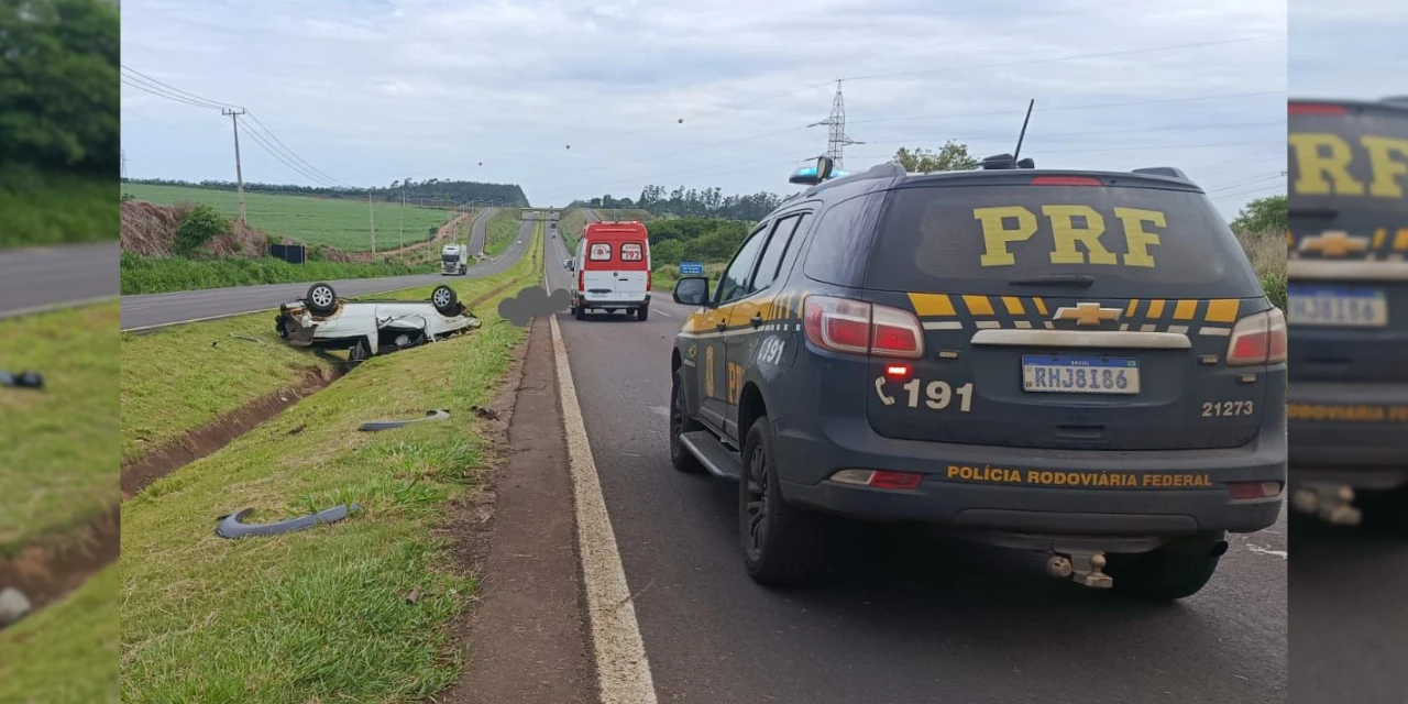 Idoso sem cinto morre após capotar carro e ser arremessado na BR-376