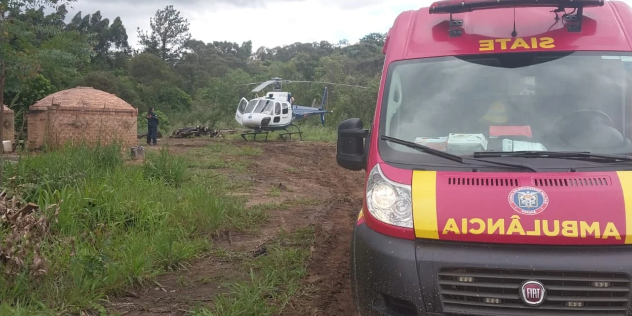 Homem cai de árvore na área rural de Prudentópolis e precisa ser resgatado por helicóptero