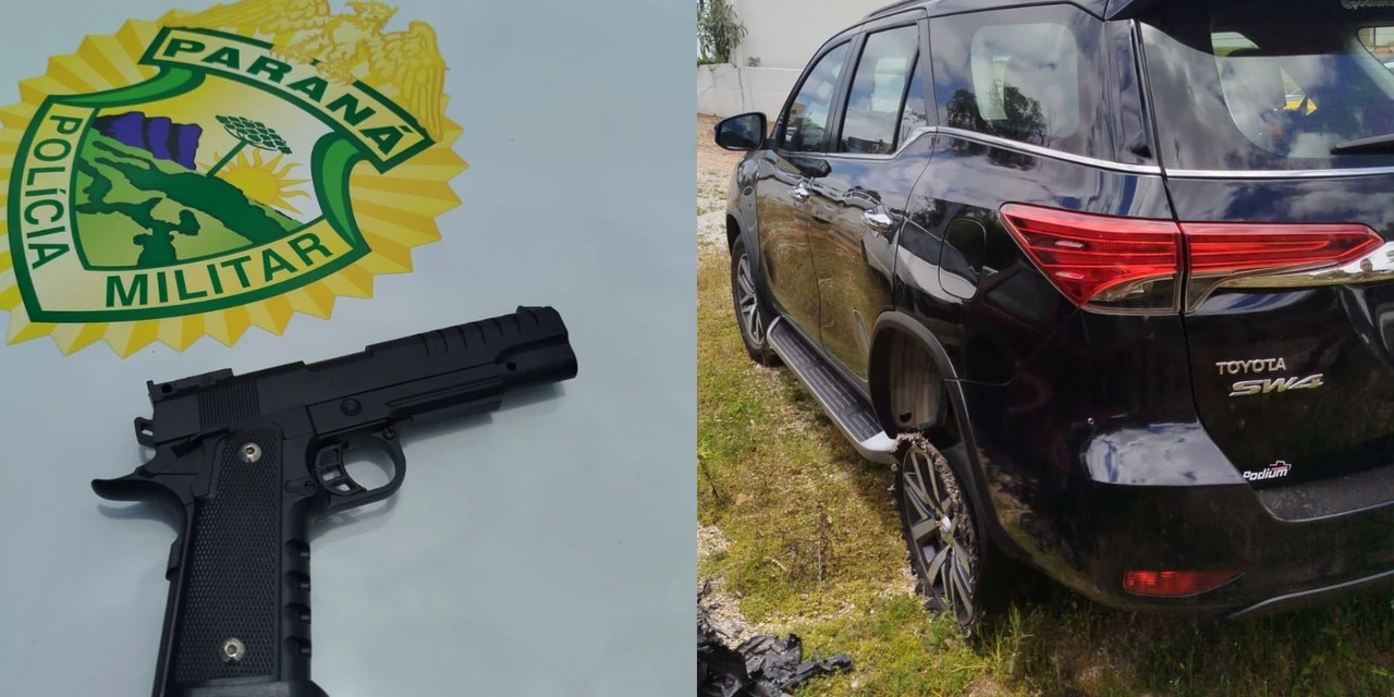 Imagens revelam detalhes do carro e da réplica de arma utilizadas em perseguição na PR-151; confira