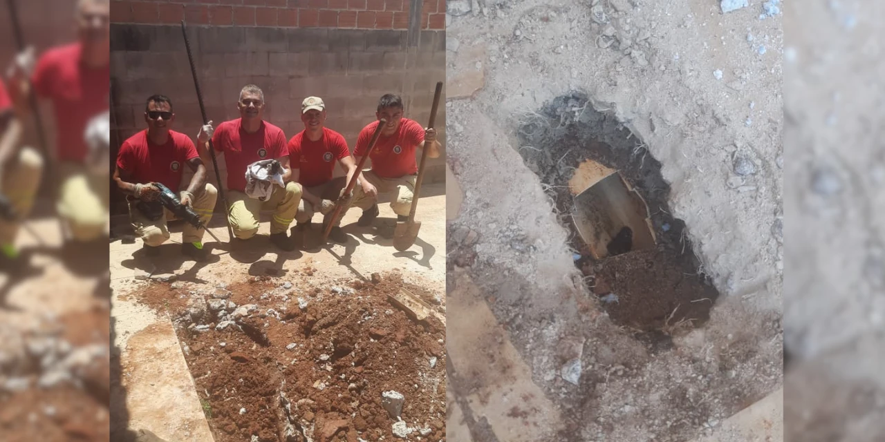Bombeiros resgatam cachorro que ficou preso dentro de cano em Ponta Grossa