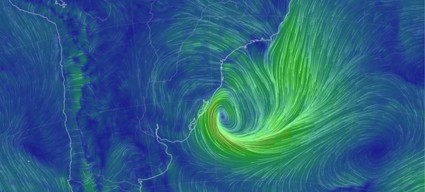 Mapa ao vivo mostra ciclone no litoral que trouxe ventania para Ponta Grossa