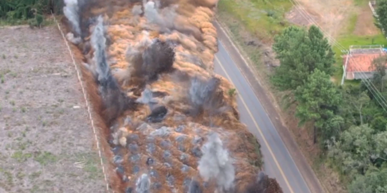 Explosão de rochas interdita trecho da PRC-466 em Guarapuava; veja o momento