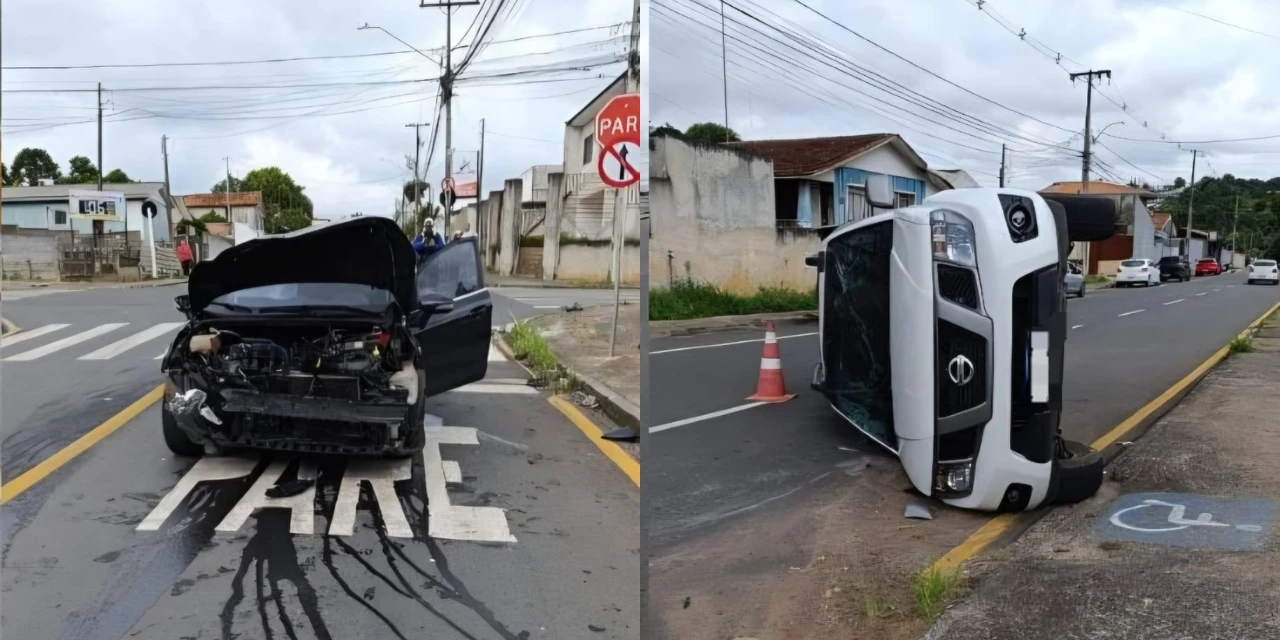 Colisão provoca capotamento de caminhonete no Nova Rússia