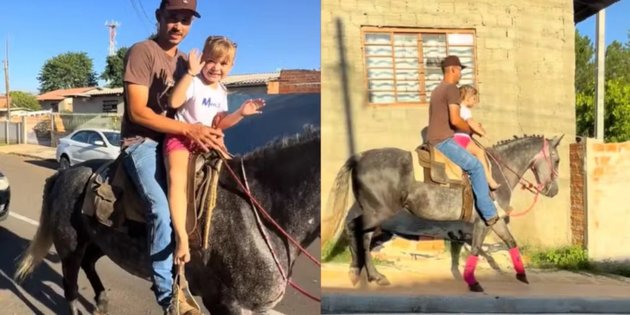 Criança se emociona após padrasto buscá-la de égua em escola de Ponta Grossa; veja vídeo