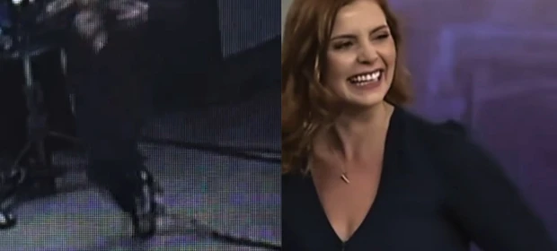 Apresentadora de PG tropeça em cabos e cai ao vivo na TV